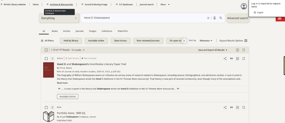 British Library catalogue listing Price 2016 paper