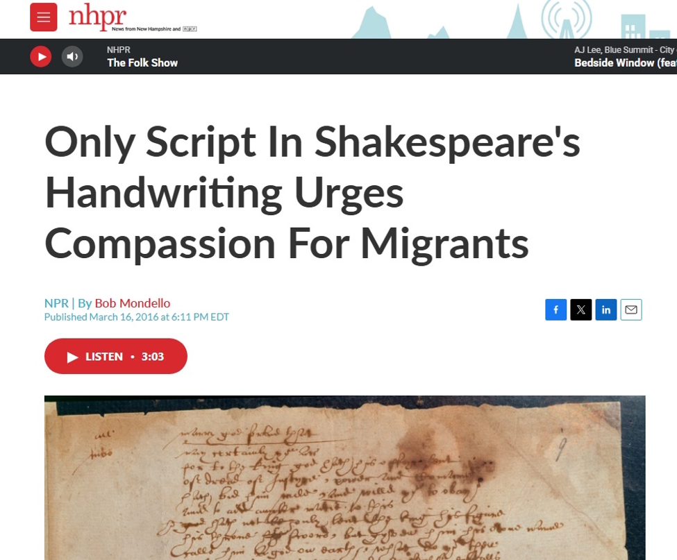 NPR Only Script In Shakespeare's Handwriting
